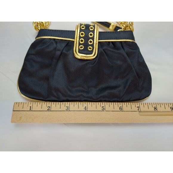 Nine West Y2K Black With Gold Chain Small Silk Cocktail Evening Handbag Purse - Picture 8 of 8